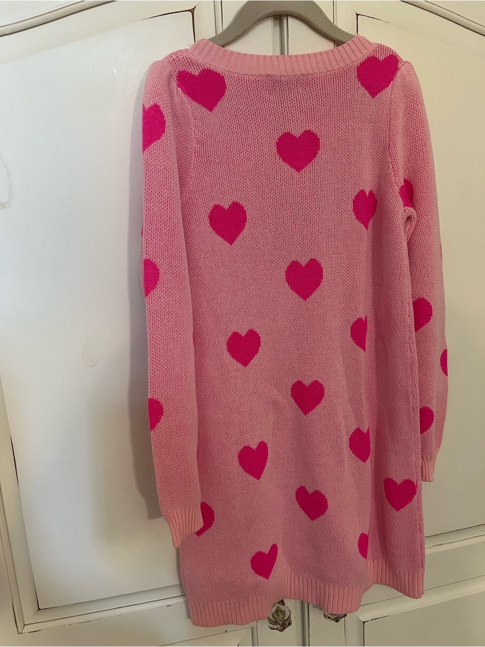 NWT Lilly Pulitzer Pink Knit V-Neck Sweater Dress with Hot Pink Heart Print - Picture 2 of 5